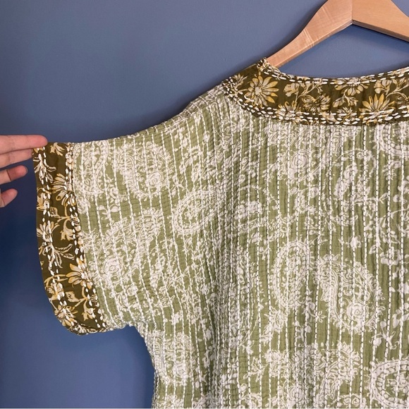 Zara Green Boho Print Quilted Tunic Mini Dress - Picture 7 of 10